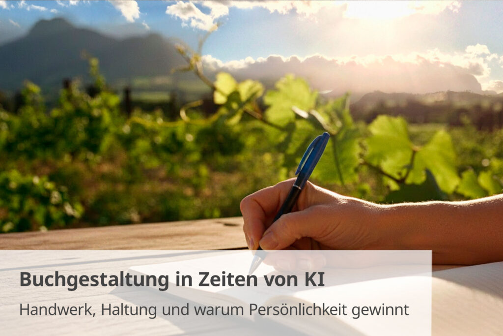 Hand schreibt text vor Landschaft in Südafrika